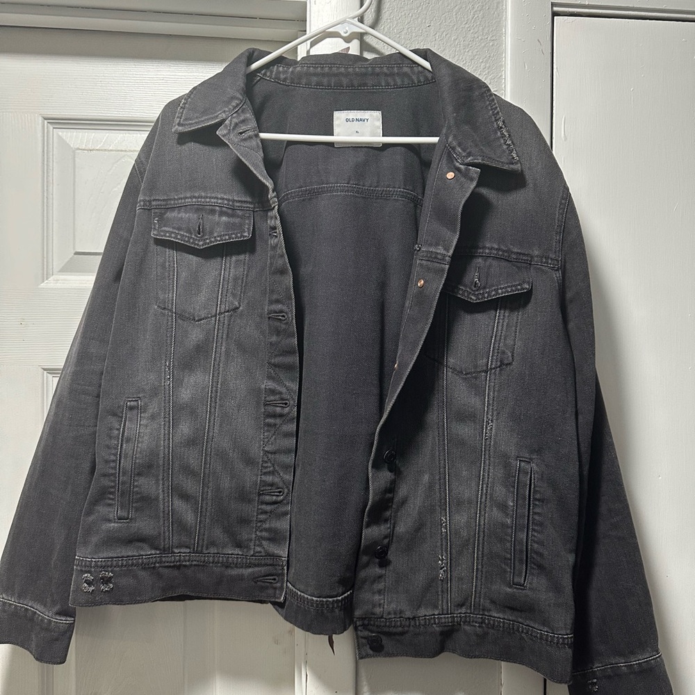 Old Navy Black Distressed Jean Jacket